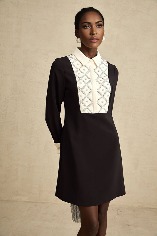 Brianna Black Crystal Embellished Mini Dress