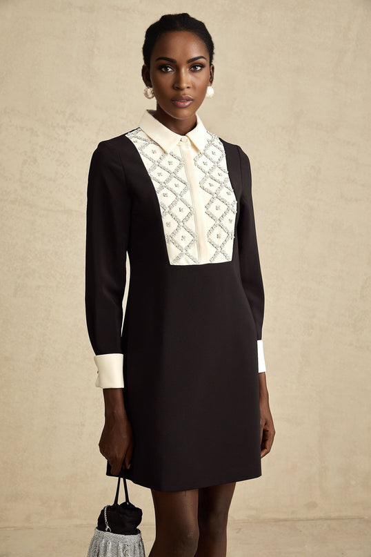 Brianna Black Crystal Embellished Mini Dress