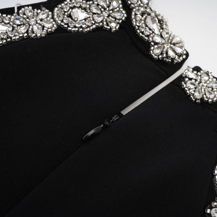 Brianna Black Embellished Mini Dress Panelled