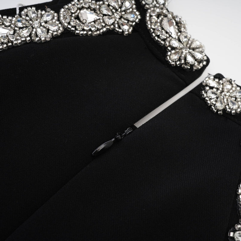 Brianna Black Embellished Mini Dress Panelled