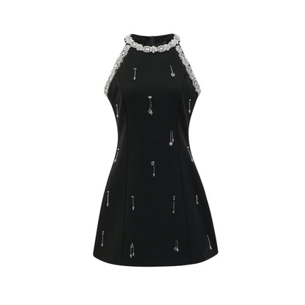 Brianna Black Embellished Mini Dress Panelled