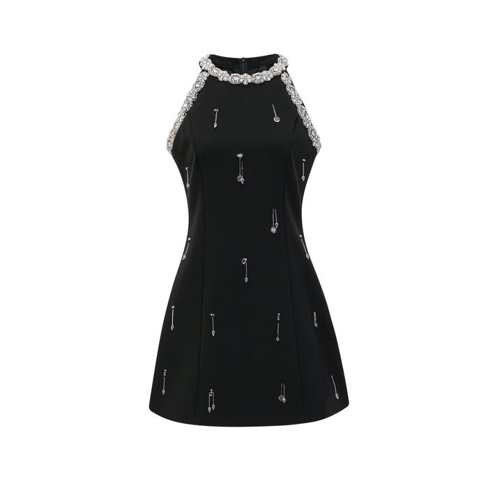 Brianna Black Embellished Mini Dress Panelled