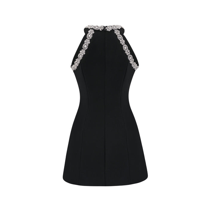 Brianna Black Embellished Mini Dress Panelled
