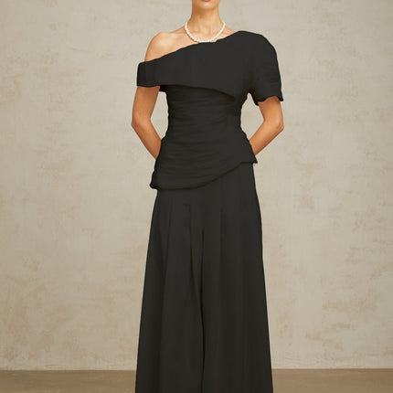 Brianna Black One Shoulder Top and Culotte Trousers Matching Set