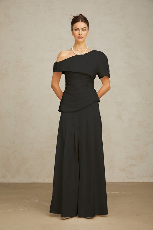Brianna Black One Shoulder Top and Culotte Trousers Matching Set
