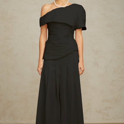 Brianna Black One Shoulder Top and Culotte Trousers Matching Set