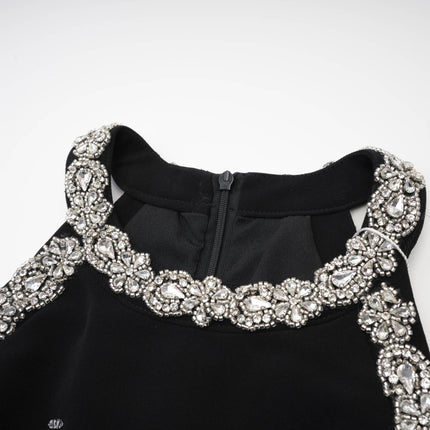 Brianna Black Mini Dress Panelled Embellished