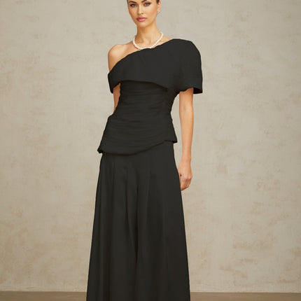 Brianna Black One Shoulder Matching Set Top Trousers