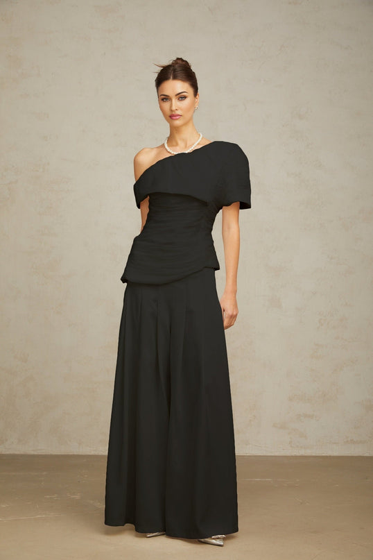 Brianna Black One Shoulder Matching Set Top Trousers