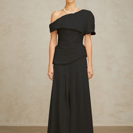 Brianna Black One Shoulder Matching Set Top Trousers