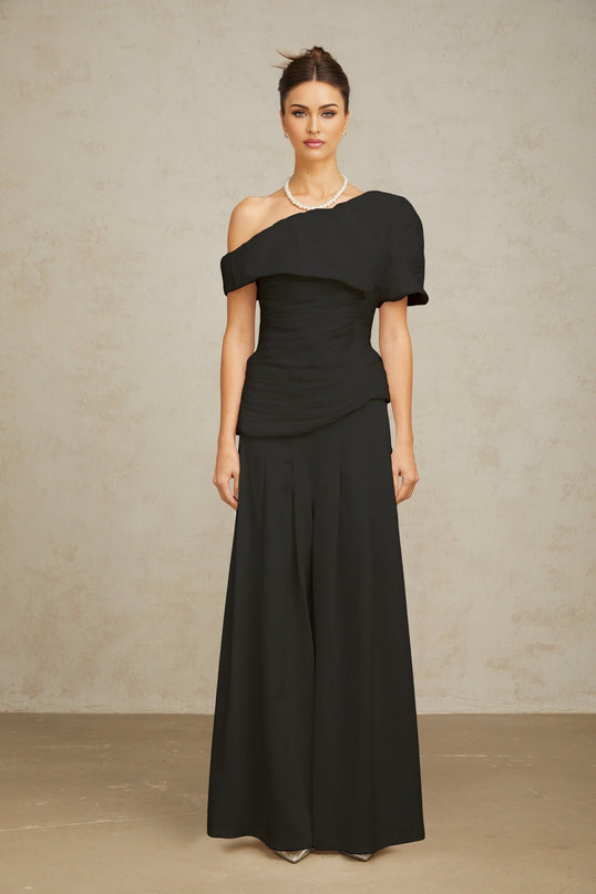 Brianna Black One Shoulder Matching Set Top Trousers