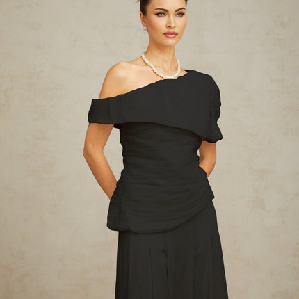 Brianna Black One Shoulder Matching Set Top and Trousers