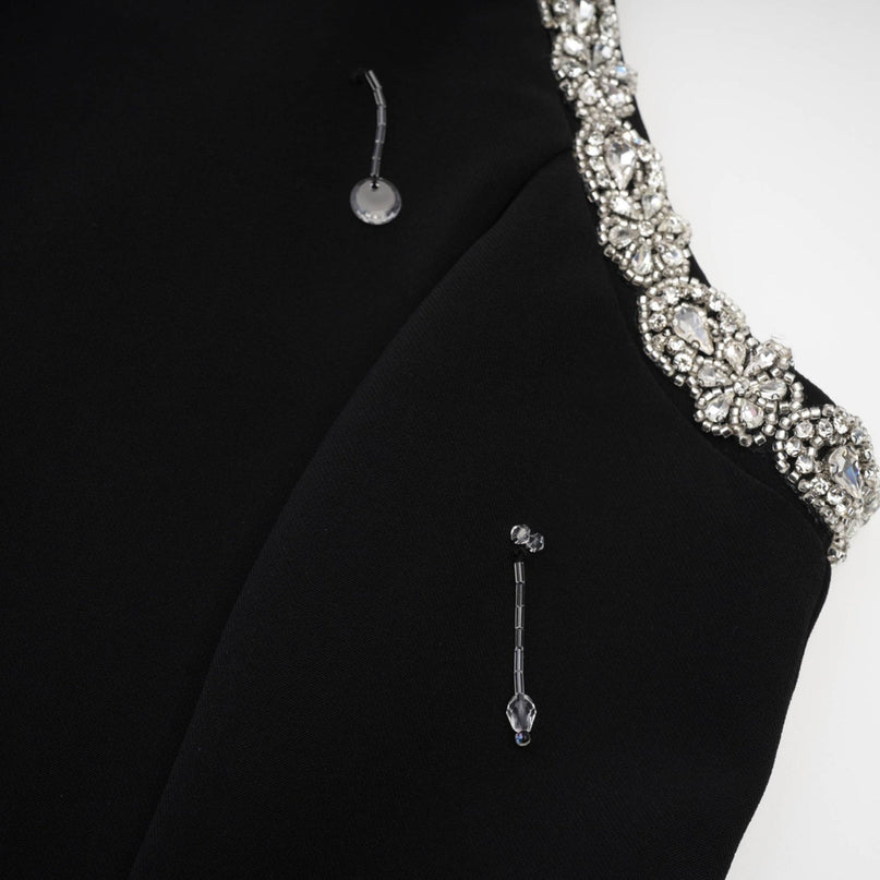 Brianna Black Sleeveless Crystal Embellished Mini Dress