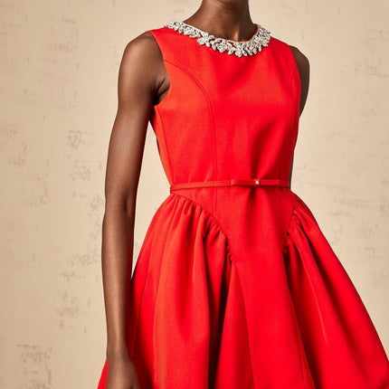 Brianna Red Crystal Embellished Mini Dress