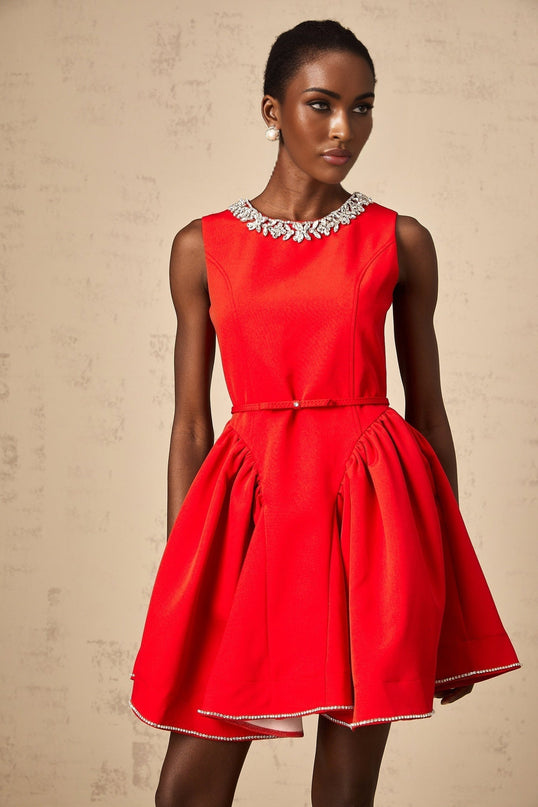 Brianna Red Crystal Embellished Sleeveless Mini Dress