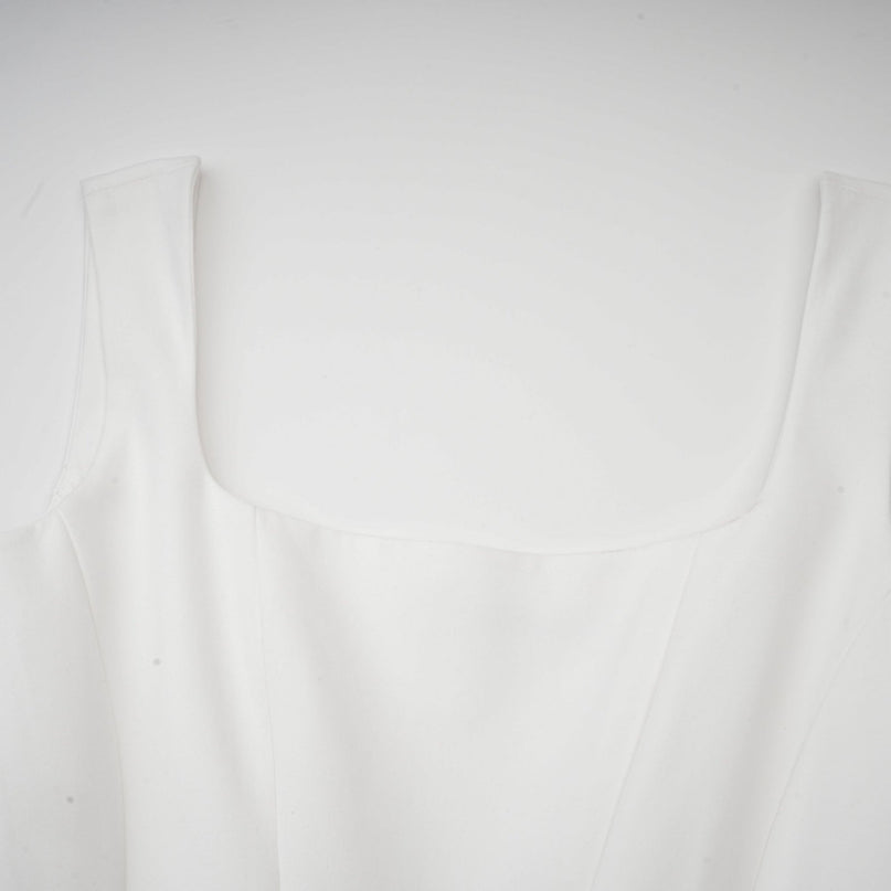Brianna White Corset Gown Dress Pleated Flared Square Neck Sleeveless Ankle Length