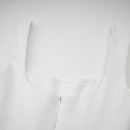 Brianna White Corset Gown Square Neck Sleeveless Pleated Flared Skirt Ankle Length Dress
