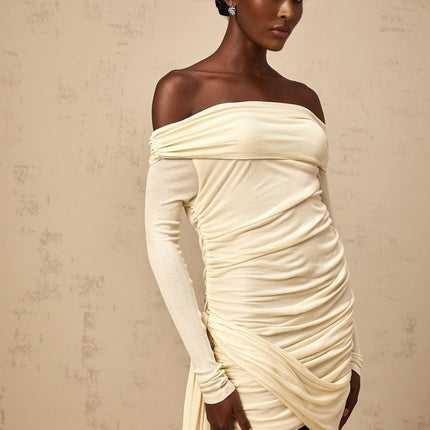 Brianna White Ribbon Ruched Fitted Mini Dress