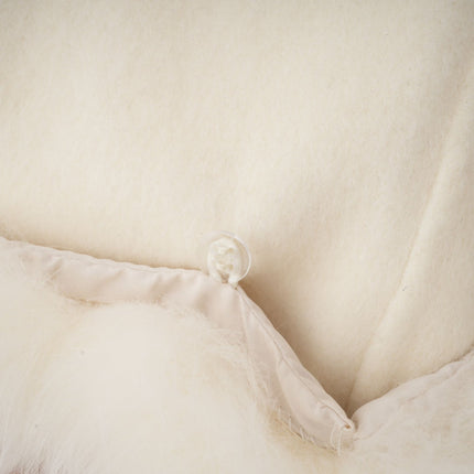 Brielle White Wool Fur Crystal Pearl Embellished Coat