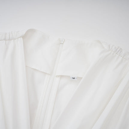 Brielle White Maxi Dress V-neck Puff Sleeves Cinched Waist Lace-up Pleated Detailing Rear Zip Fastening Terylene Fiber Luxury Special Occasion