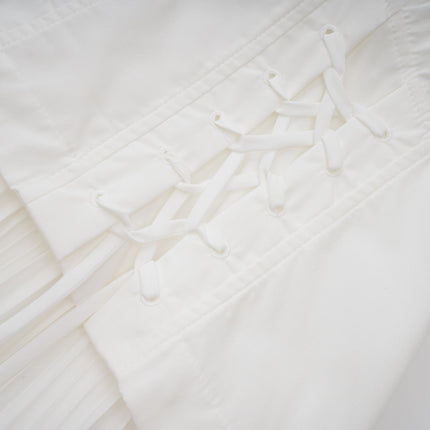 Brielle White Maxi Dress Plunging V-Neck Half Puff Sleeves Cinched Waist Lace-Up Pleated Detailing Rear Zip Fastening Terylene Fiber Luxury Refinement Special Occasion