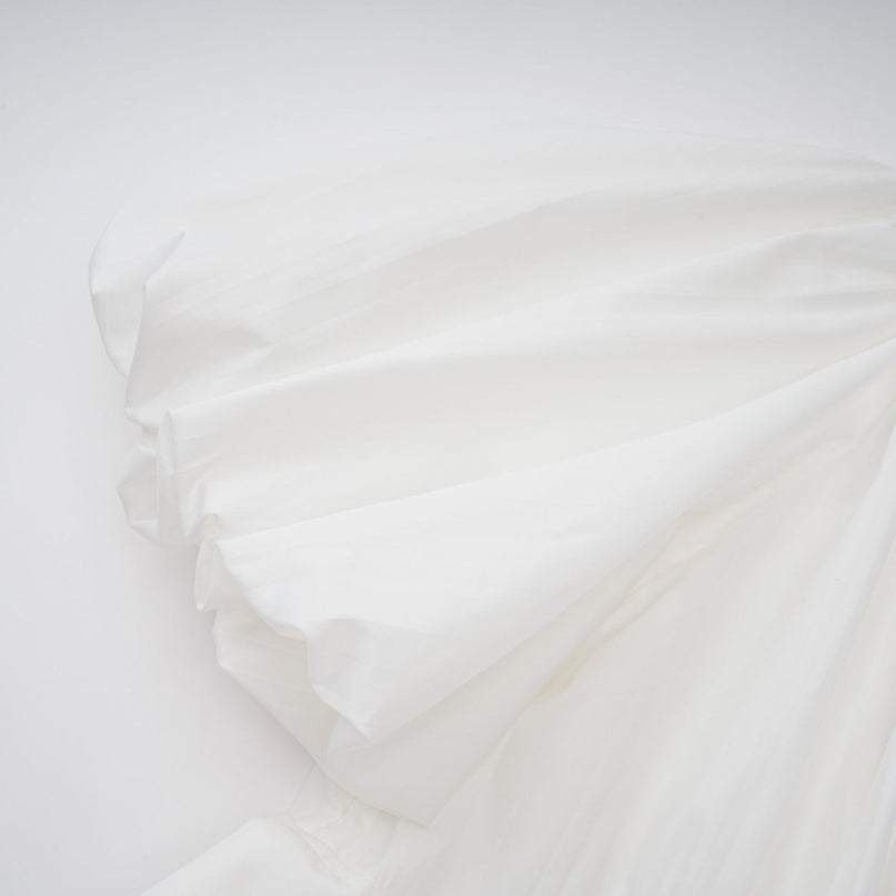 Brielle White Maxi Dress V-neck Puff Sleeves Cinched Waist Lace-up Pleated Detailing Rear Zip 100% Terylene Fiber Luxury