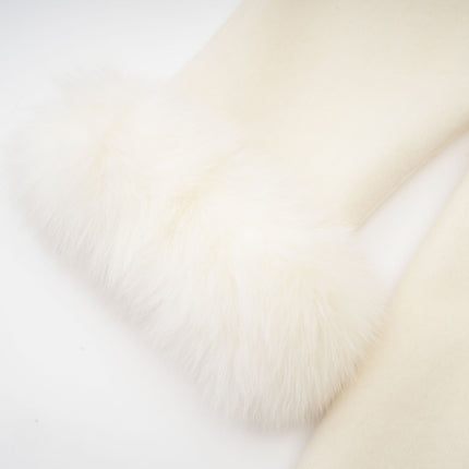 Brielle White Wool Fur Crystal Pearl Embellished Coat