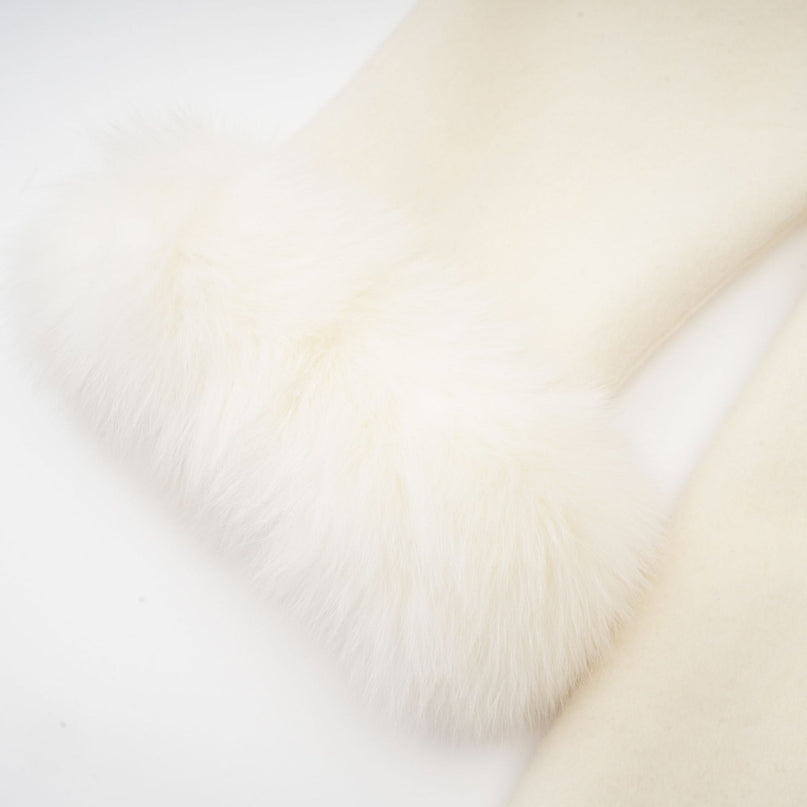 Brielle White Wool Fur Crystal Pearl Embellished Coat