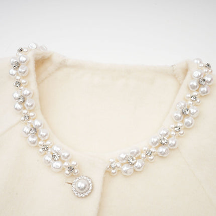 Brielle White Wool Fur Crystal Pearl Embellished Coat