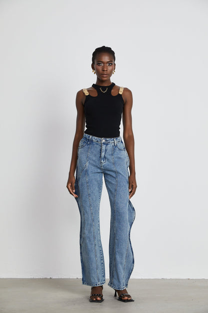 Brigitte asymmetric wideleg jeans
