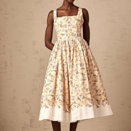 Brinley Floral Midi Dress Yellow & Multicolor