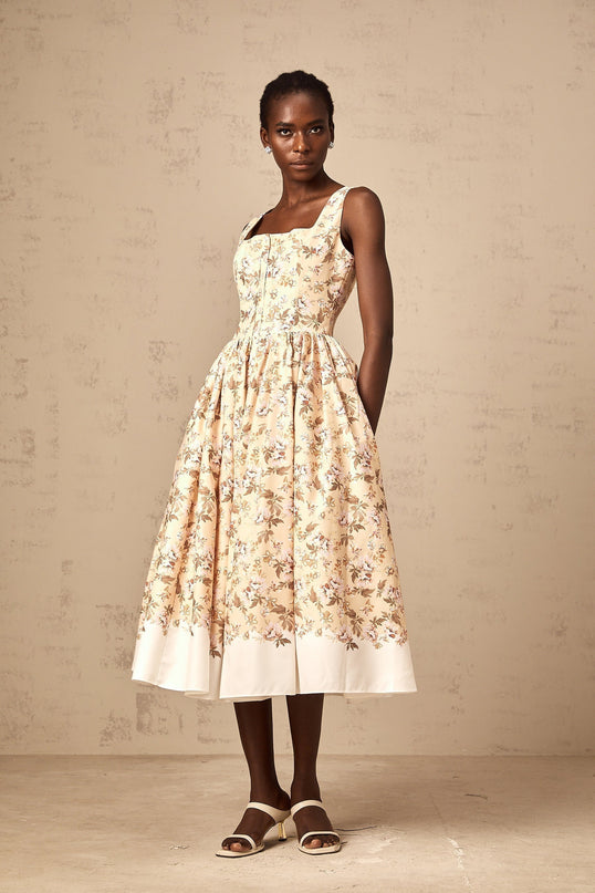 Brinley Floral Midi Dress Yellow & Multicolor
