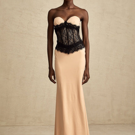 Brinley Maxi Dress in Apricot & Black colorway