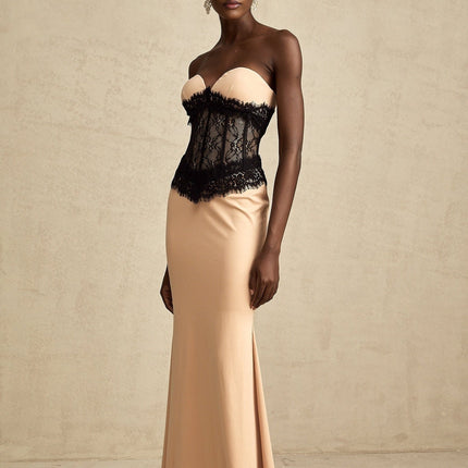 Brinley Maxi Dress in Apricot & Black colorway