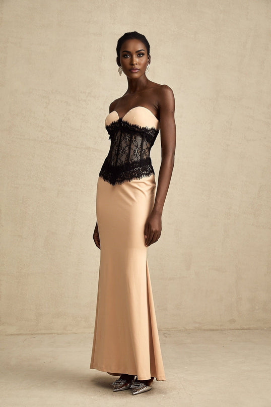 Brinley Maxi Dress in Apricot & Black colorway