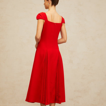 Bristol Red Midi Dress Pleated Flare