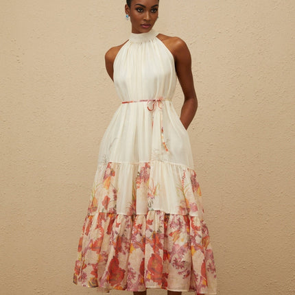 Brooklyn Neutrals Floral Tiered Midi Dress