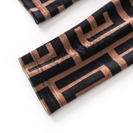Brown and Black Geometric Logo Print Slim Fit Long Sleeve Top