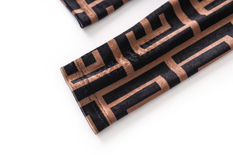 Brown and Black Geometric Logo Print Slim Fit Long Sleeve Top