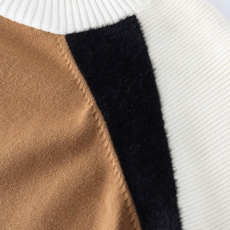 Brown Boho Cotton Sweater for women anti-wrinkle anti-pilling breathable anti-shrink crochet round neckline pullover patchwork casual fall season fashion-forward custom-designed cozy stylish high-quality polyester cotton blend