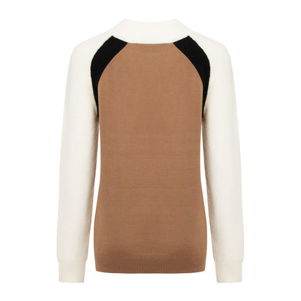 Brown Boho Cotton Sweater for women with crochet technique and patchwork details