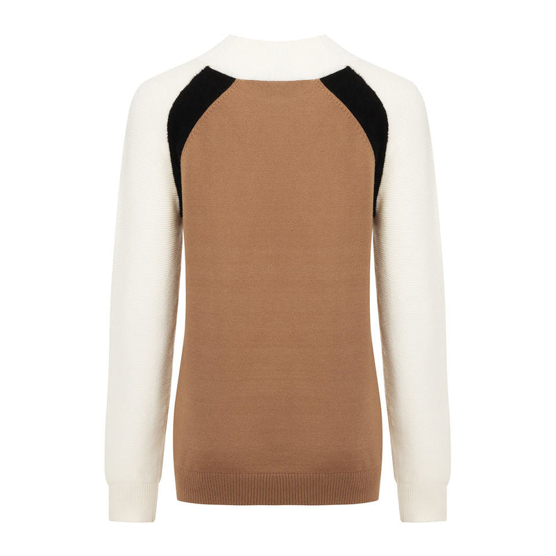 Brown Boho Cotton Sweater for women with crochet technique and patchwork details