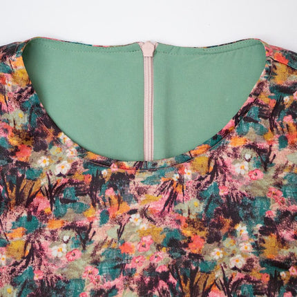 Brown floral print bohemian retro casual dress for women