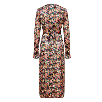 Brown floral print bohemian retro casual dress for women