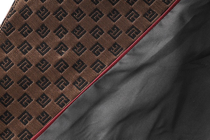 Brown Geometric Double-Breasted Blazer with Gold Buttons