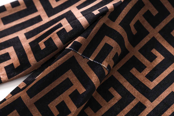 Brown geometric logo print slim fit dress with high neck detail