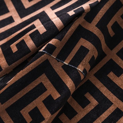 Brown geometric logo print slim fit dress with high neck detail