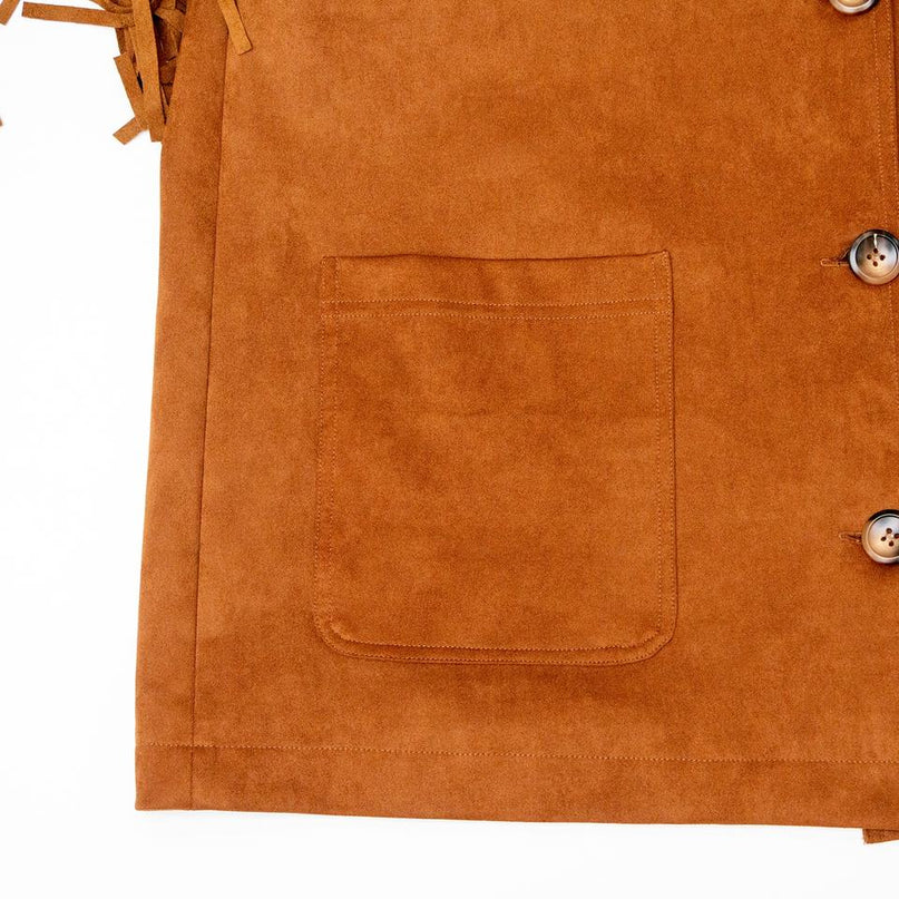 Brown Luxury Vintage Suede Fringe Bomber Jacket for women
