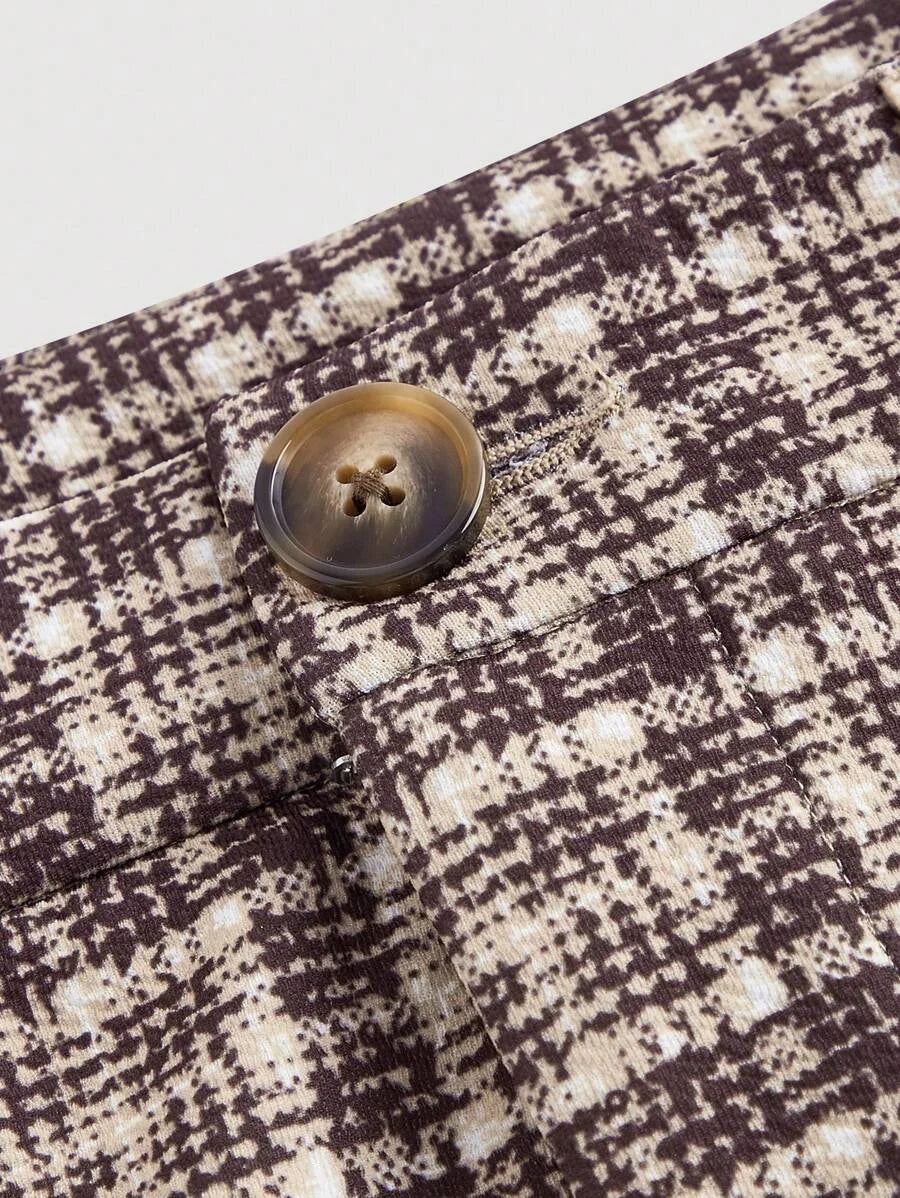 Brown Plaid Patch Pocket Flare Flare Leg PantsFallWinter Women PantsWomen Vintage ClothesBack To