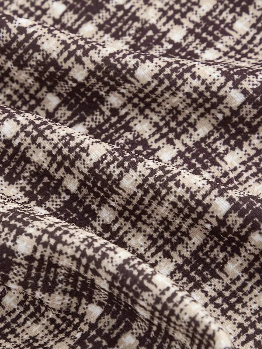 Brown Plaid Patch Pocket Flare Flare Leg PantsFallWinter Women PantsWomen Vintage ClothesBack To